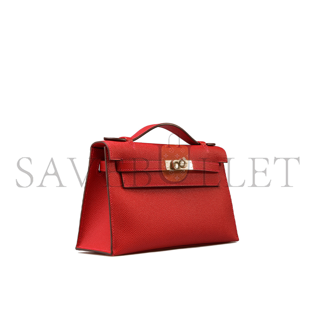 HERMES MASTER KELLY POCHETTE ROUGE CASAQUE EPSOM WITH PALLADIUM HARDWARE (22*14*7cm)